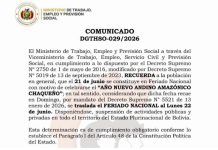 Ministerio recuerda que este lunes 22 de junio no se trabaja